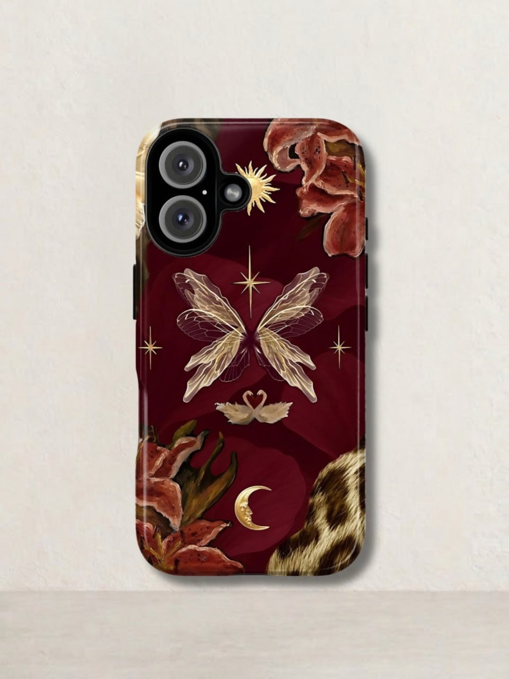 Butterfly & Floral Phone Case - Burgundy